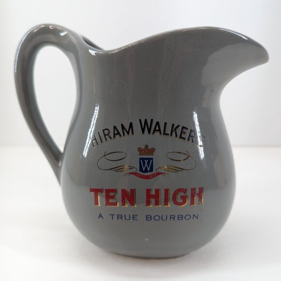 Hiram Walker's Ten High A True Bourbon Gray Advertising Pub Jug Water Jug - Picture 3 of 6